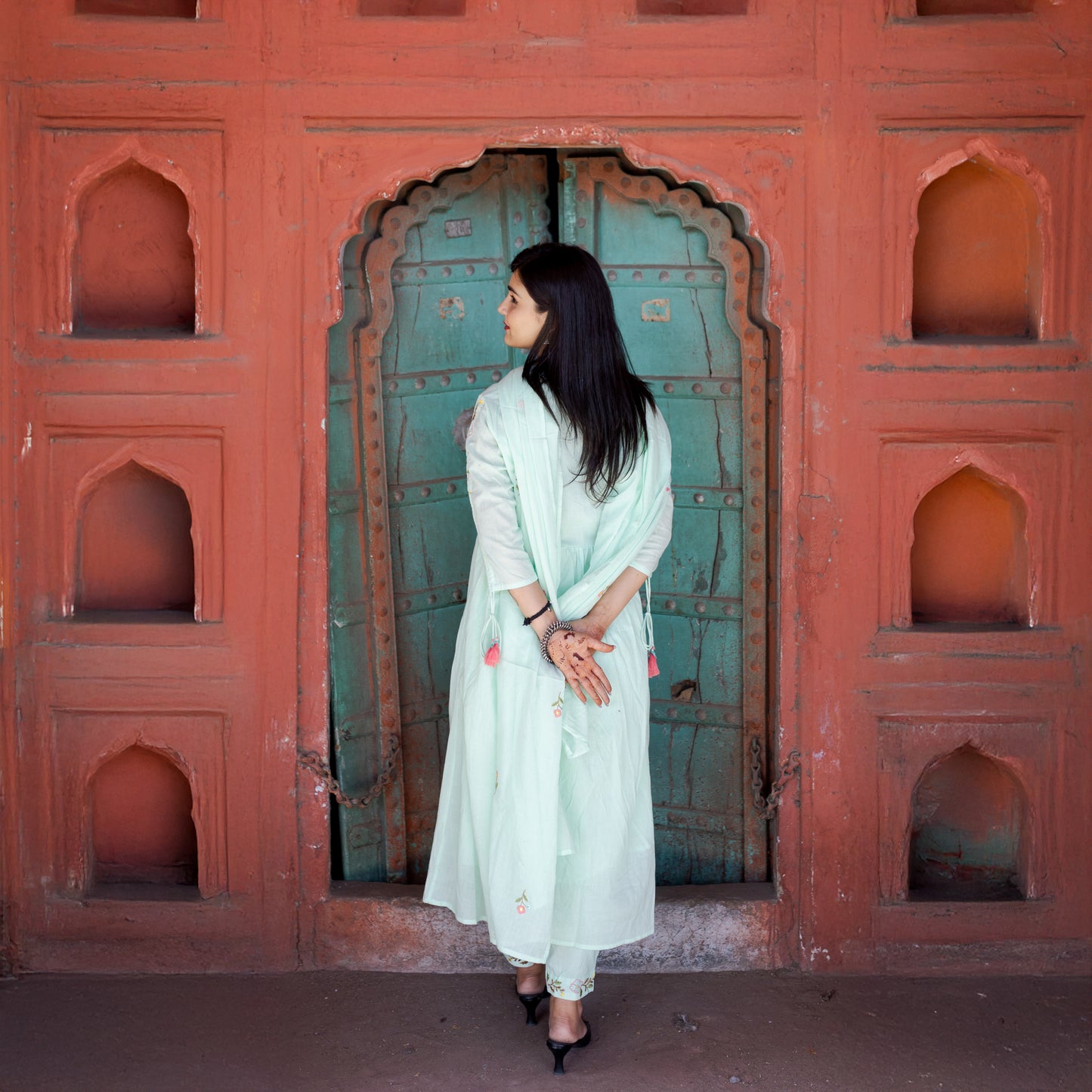 Mint Green Embroidered Anarkali Suit Set