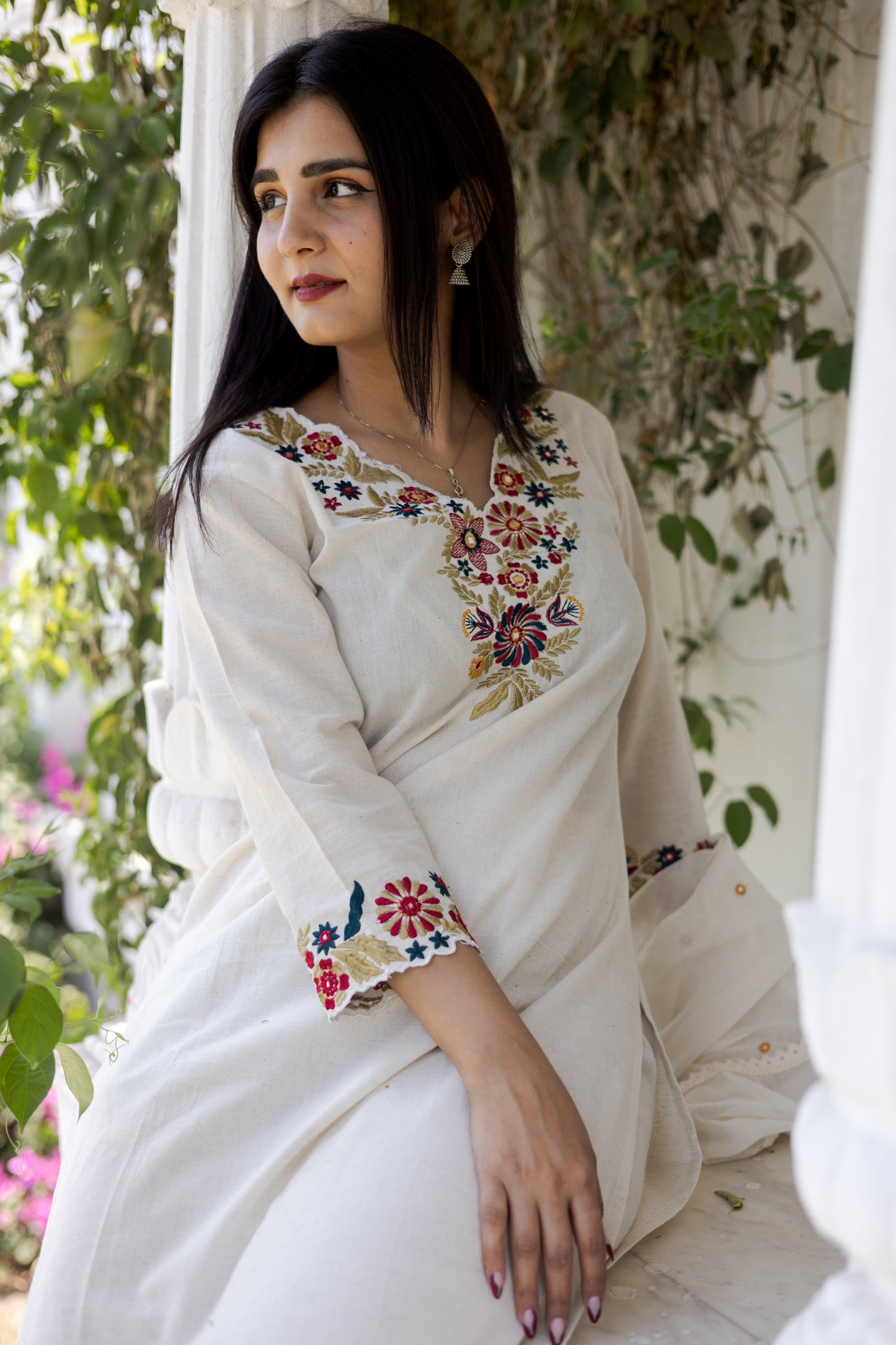 Off-White Embroidered Ethnic Suit