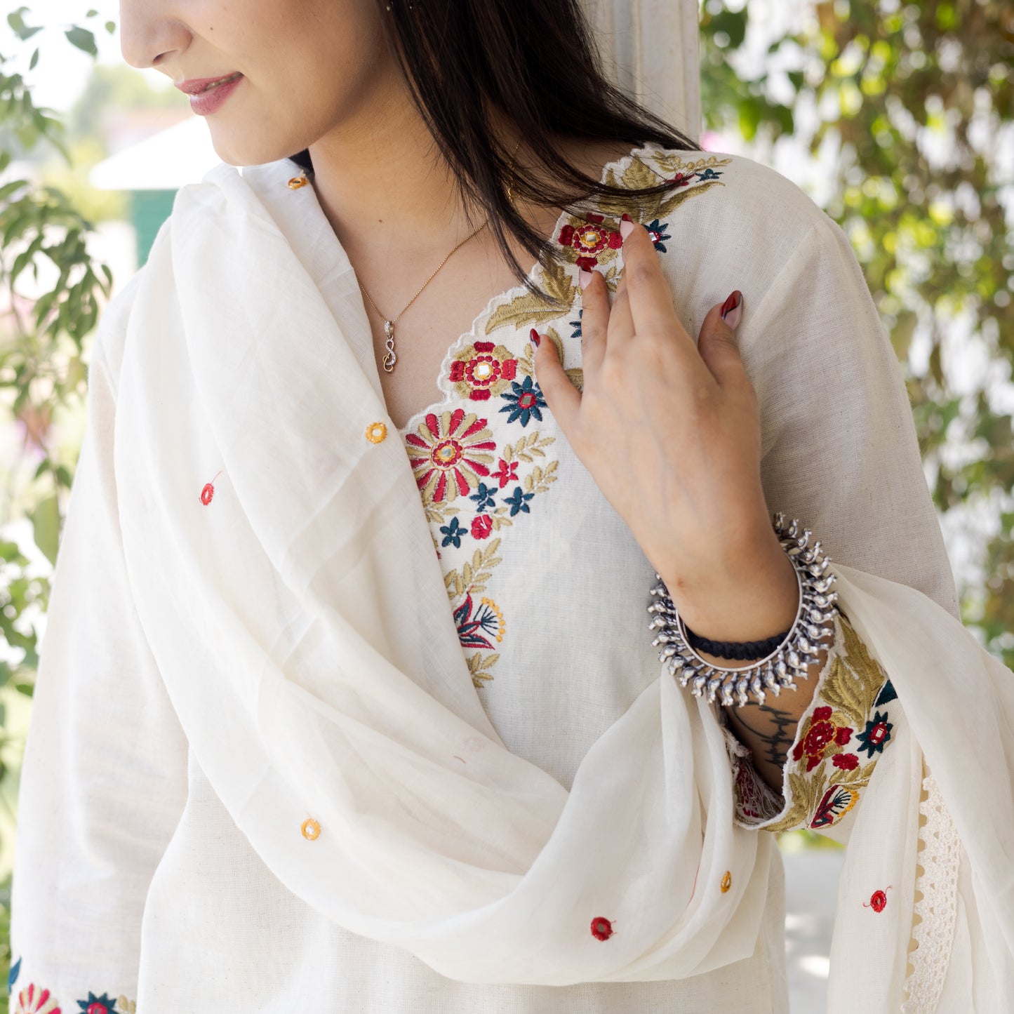 Off-White Embroidered Ethnic Suit
