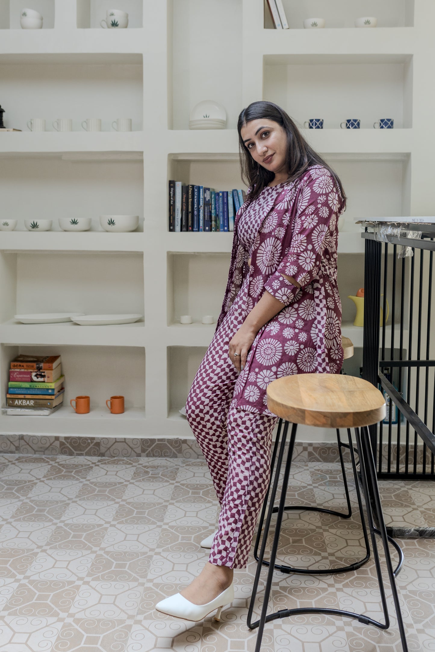 Maroon Mosaic 3-Piece Co-ord Set
