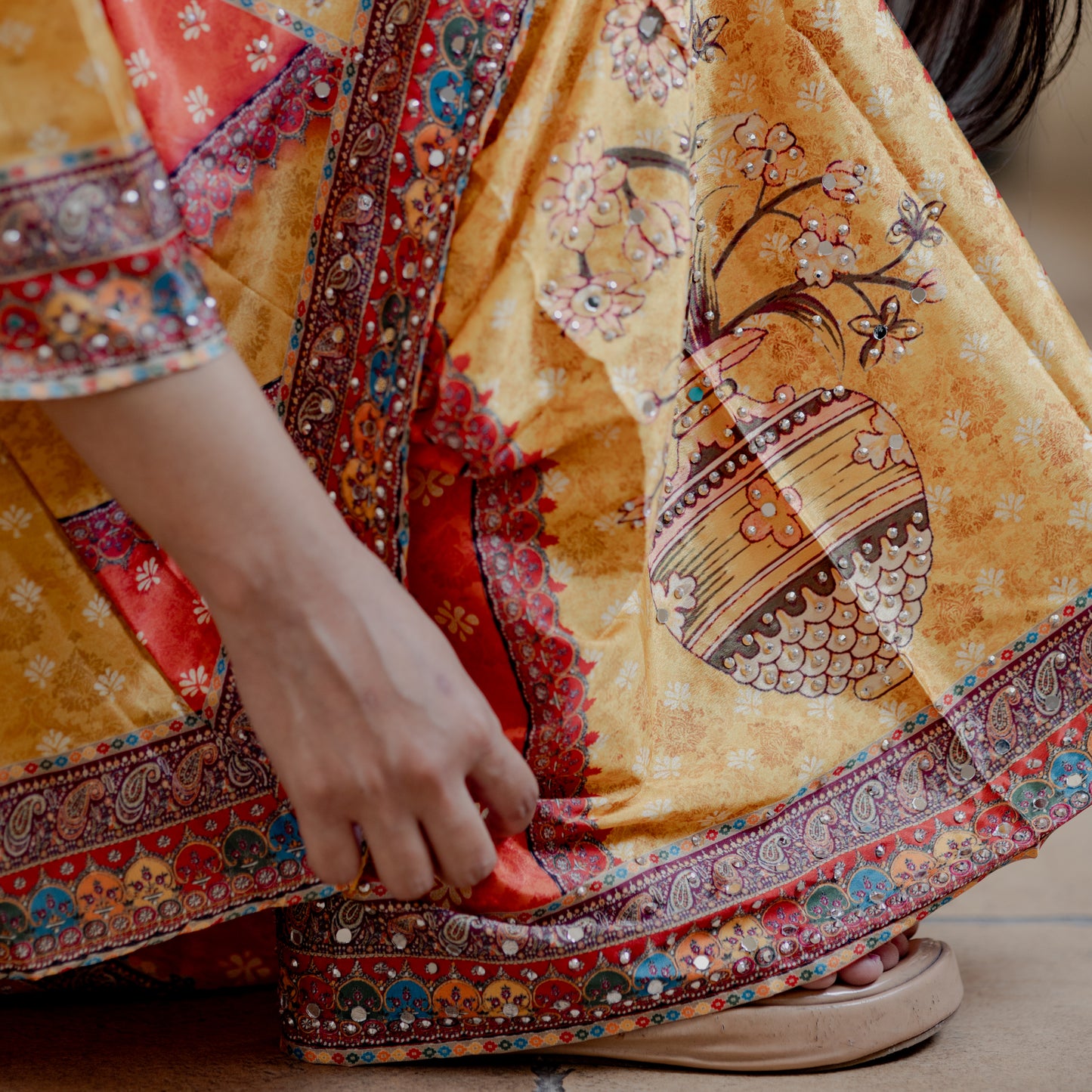 Multicolor Mirror Work Silk Co-ord Set