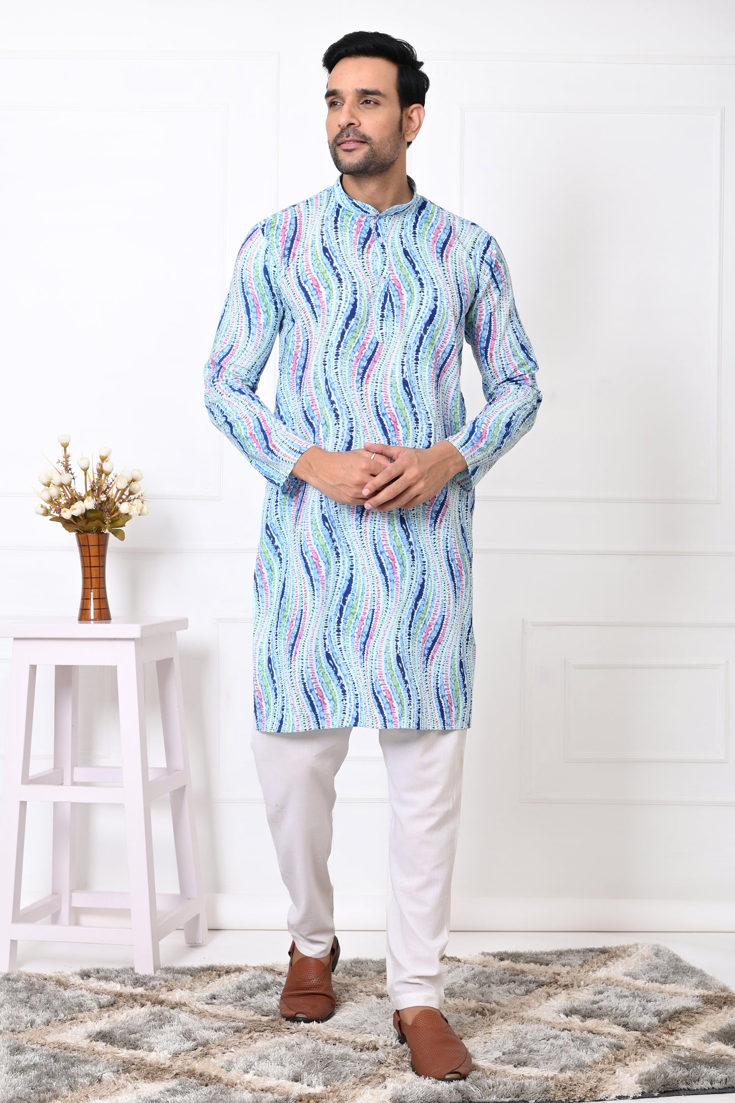Blue Shibori Multicolor long kurta