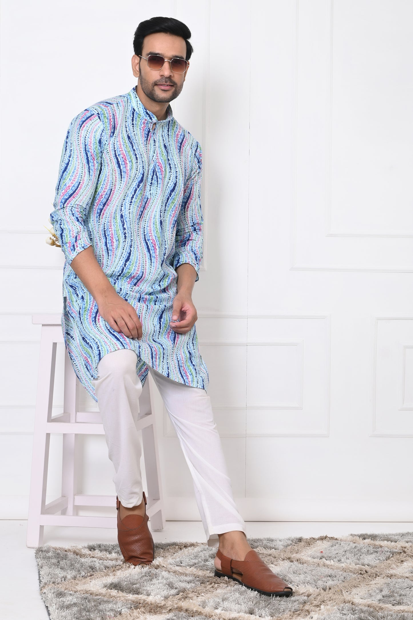 Blue Shibori Multicolor long kurta