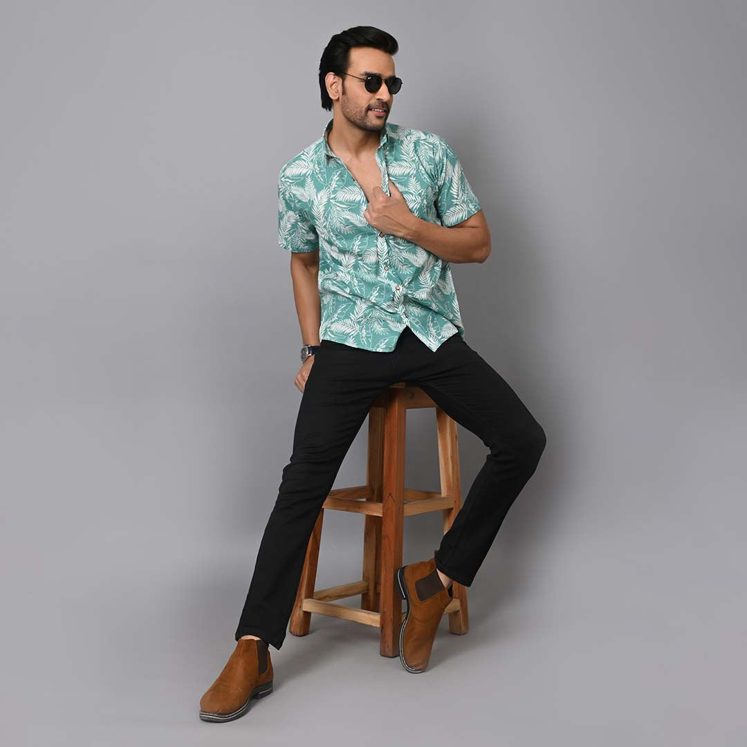 Summer Leaf Cotton Half Sleeves Shirt