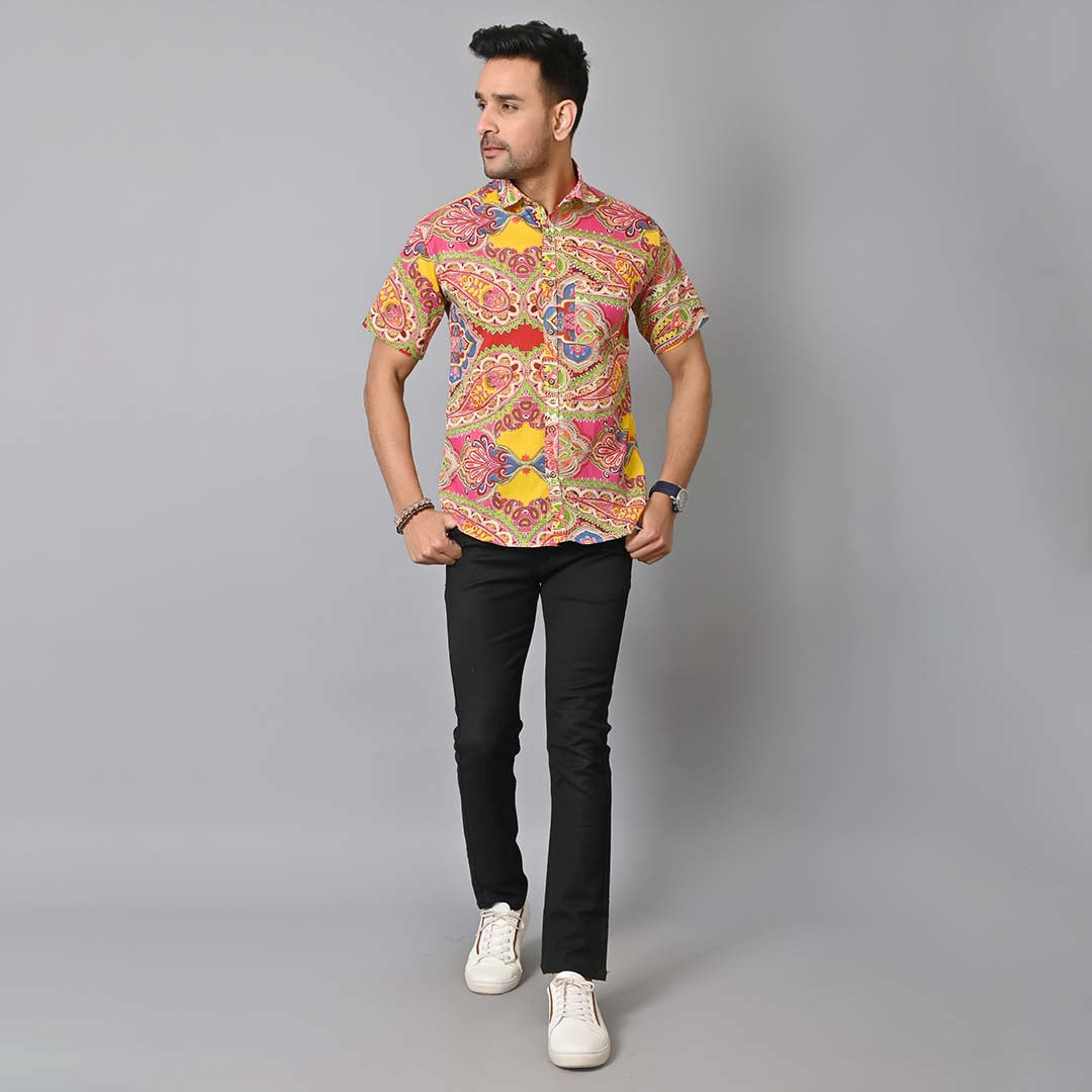 Multicolor Paisley Printed Half Sleeves Shirt