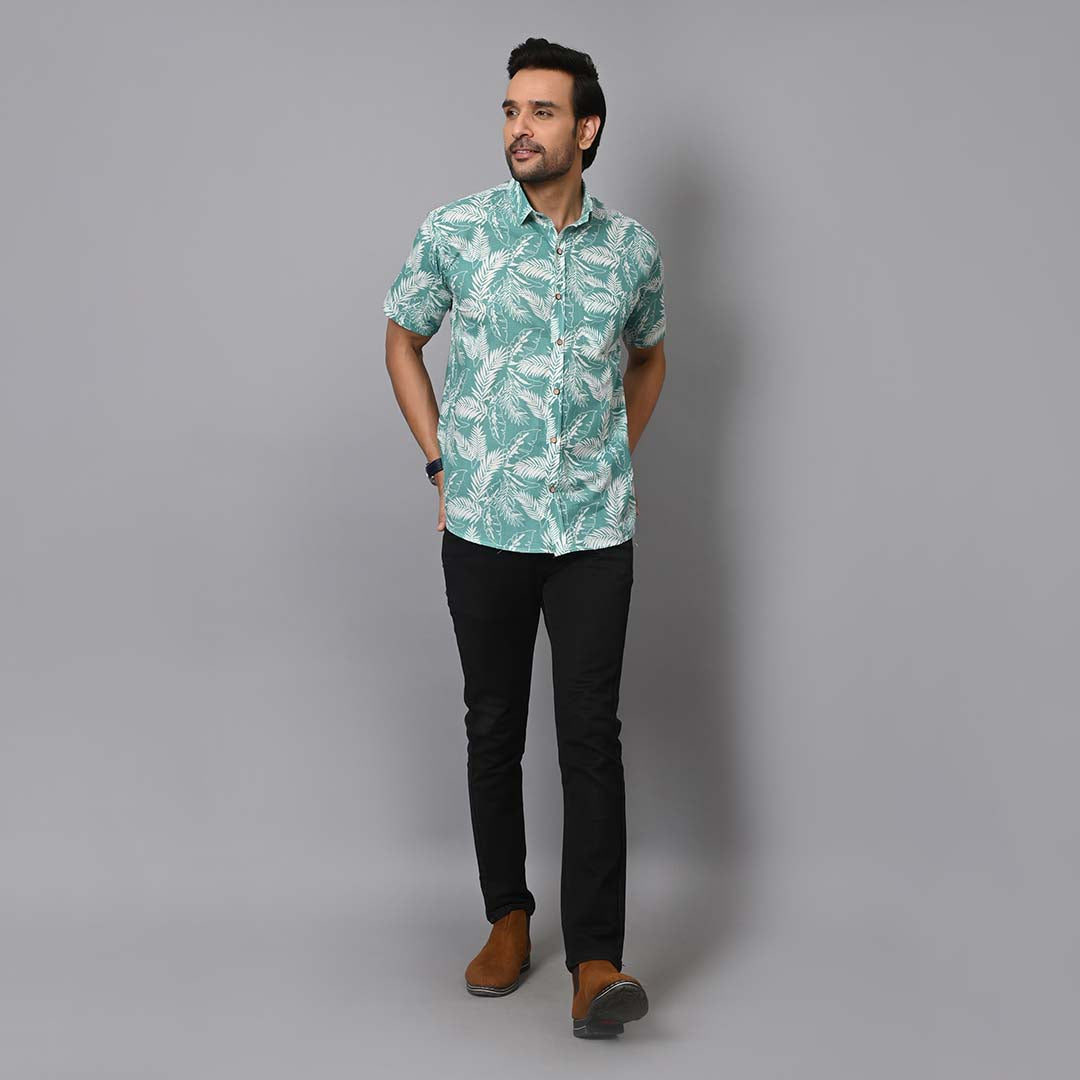 Summer Leaf Cotton Half Sleeves Shirt
