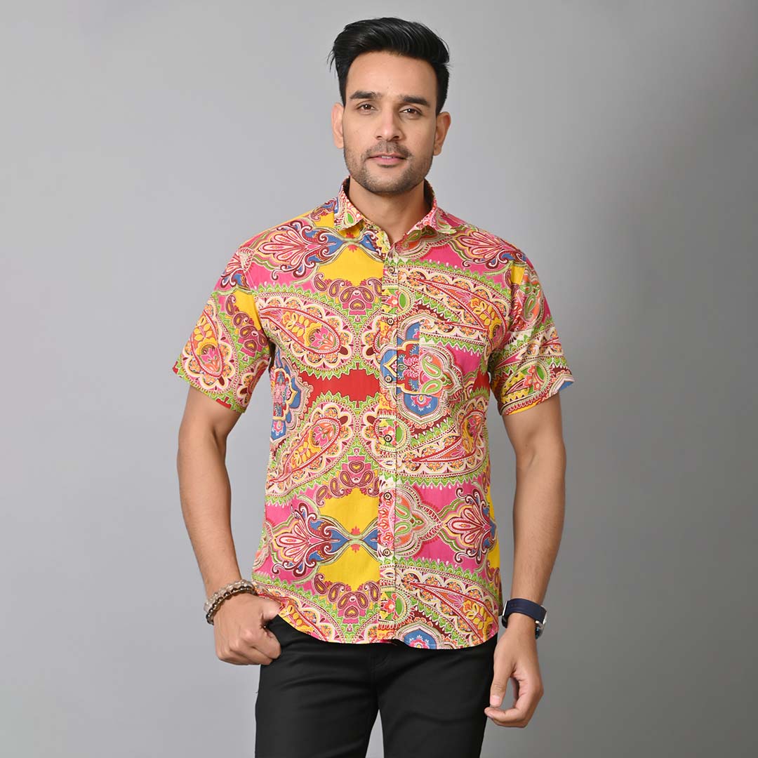 Multicolor Paisley Printed Half Sleeves Shirt