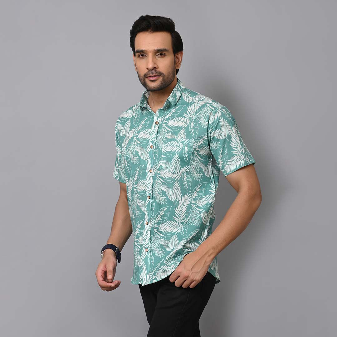 Summer Leaf Cotton Half Sleeves Shirt