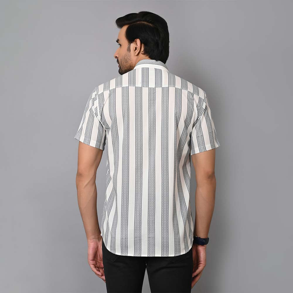 Black And White Stripes Cotton Half Sleeves Shirt