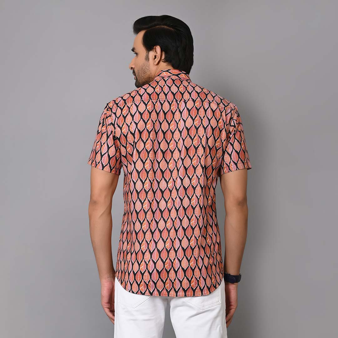 Leaf Printed Cotton Half Sleeves Shirt