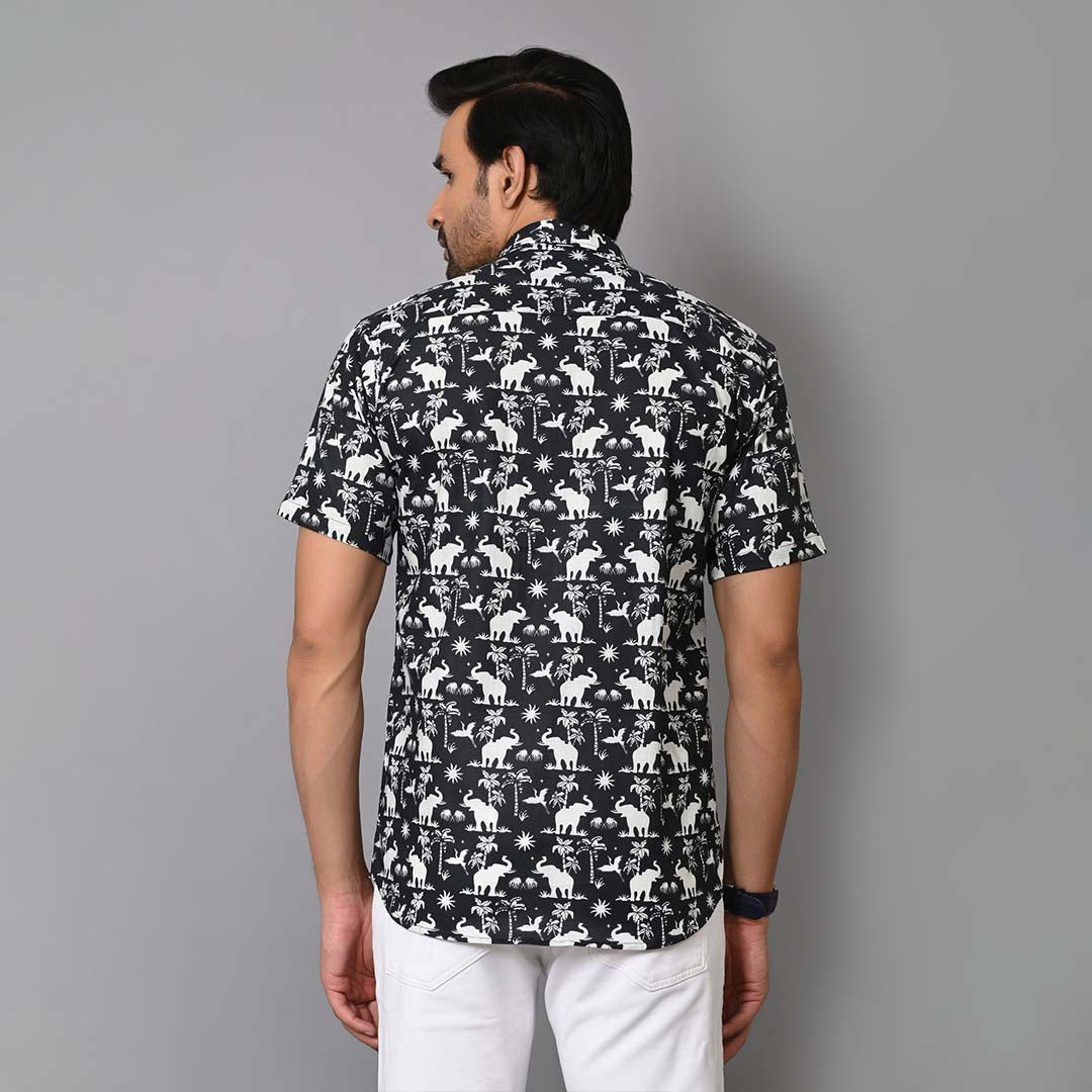 Black Elephant Printed Half Sleeves Shirt