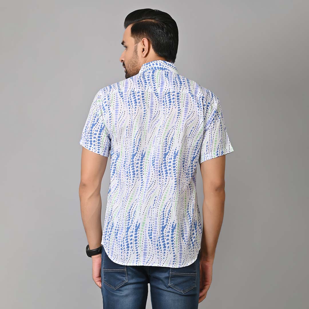Sea Blue Waves Printed Half Sleeves Shirt