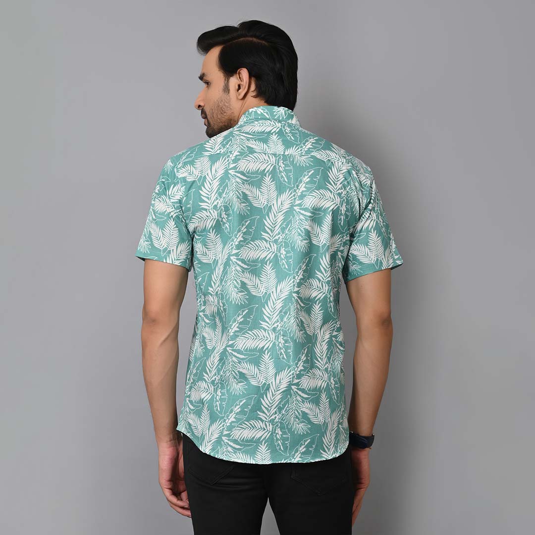 Summer Leaf Cotton Half Sleeves Shirt