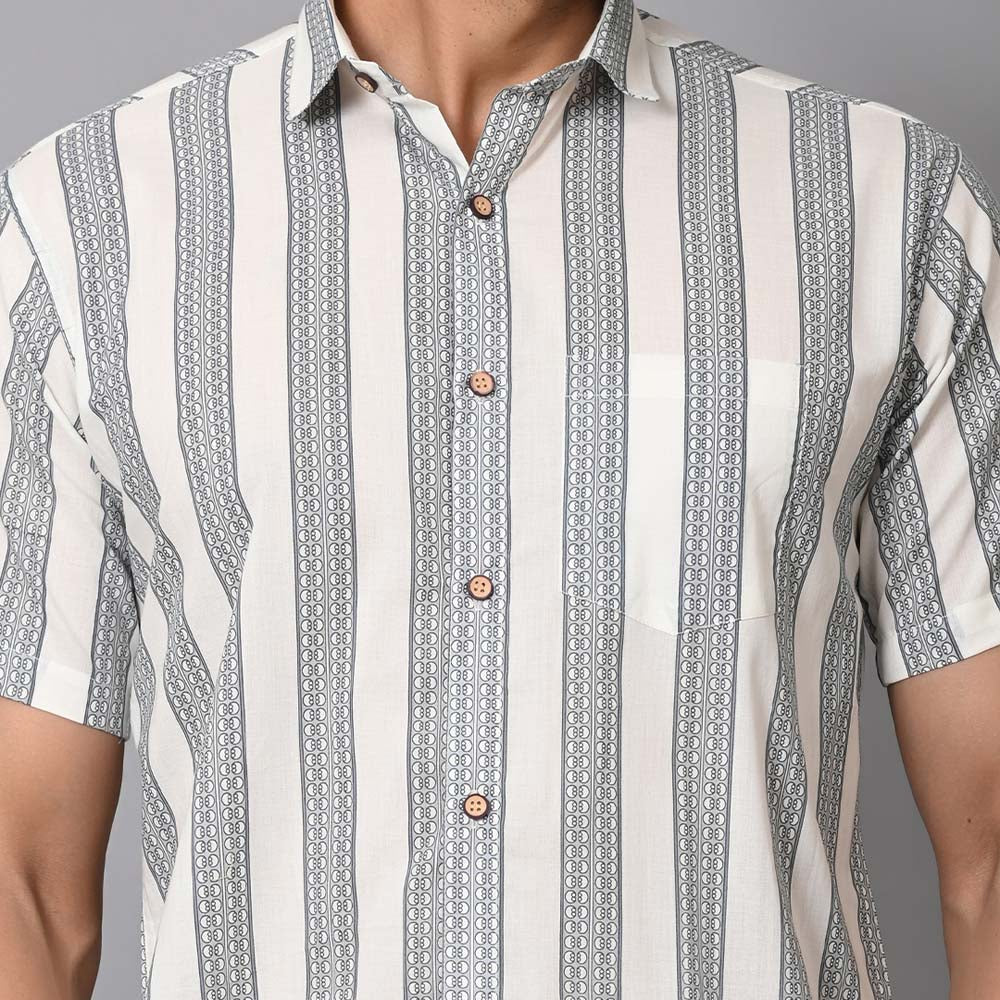 Black And White Stripes Cotton Half Sleeves Shirt