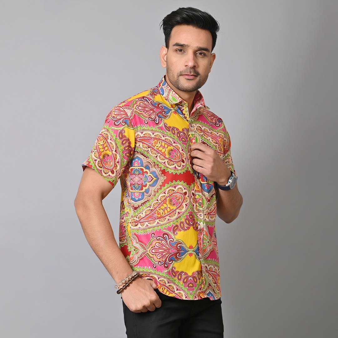 Multicolor Paisley Printed Half Sleeves Shirt