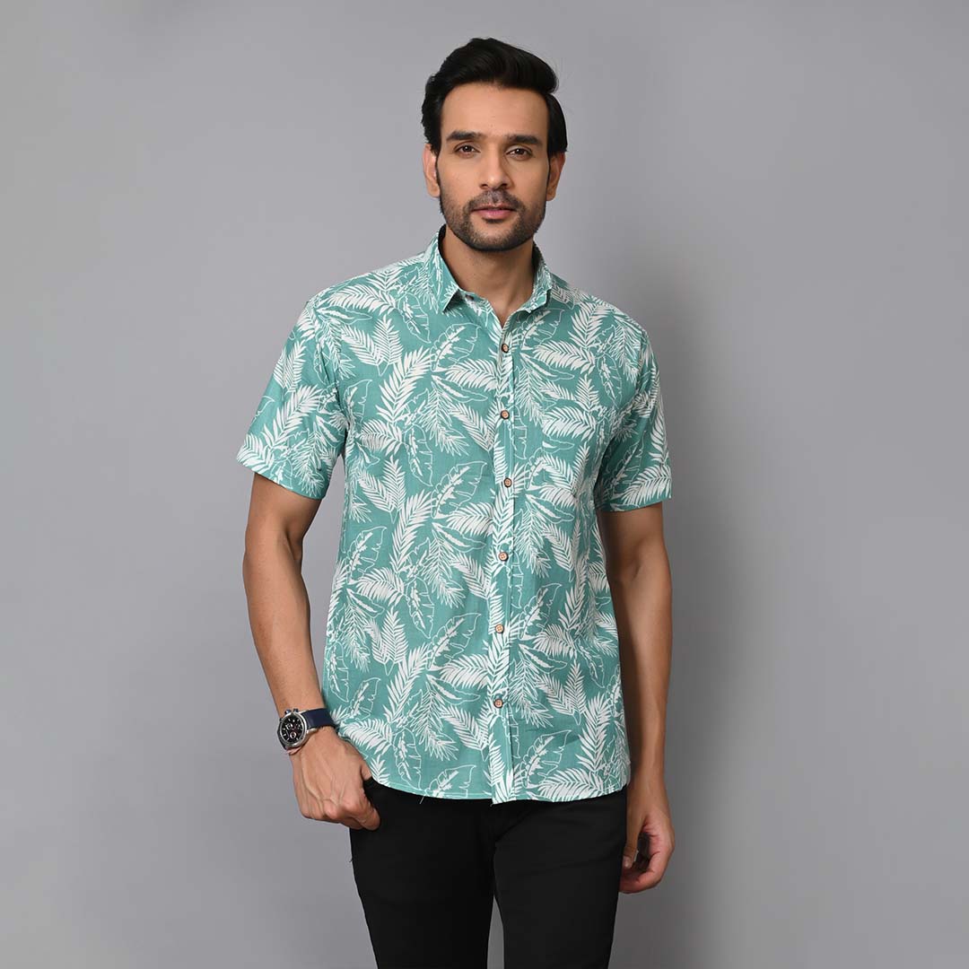 Summer Leaf Cotton Half Sleeves Shirt