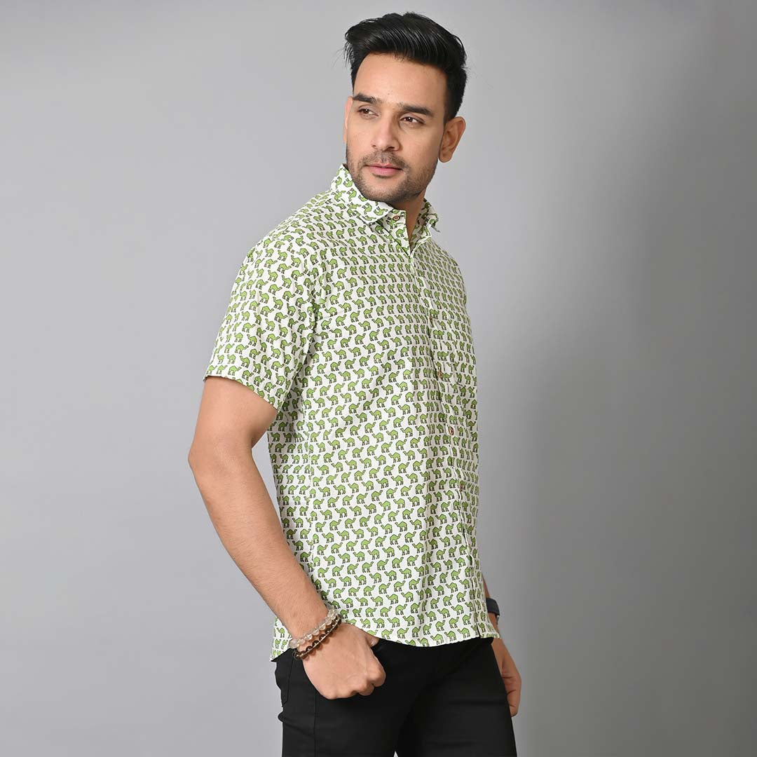 Camel Printed Half Sleeves Shirt