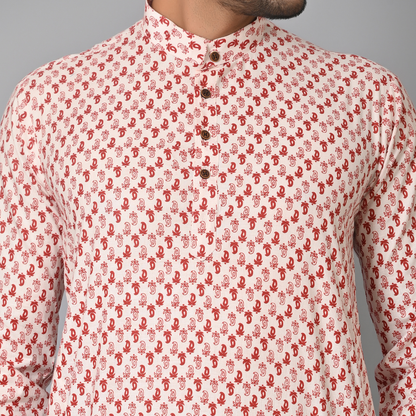 Red Petals HandBlock Printed Long Kurta