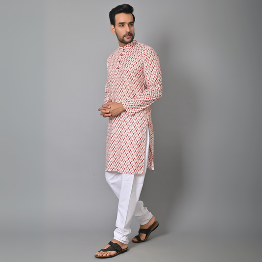 Red Petals HandBlock Printed Long Kurta