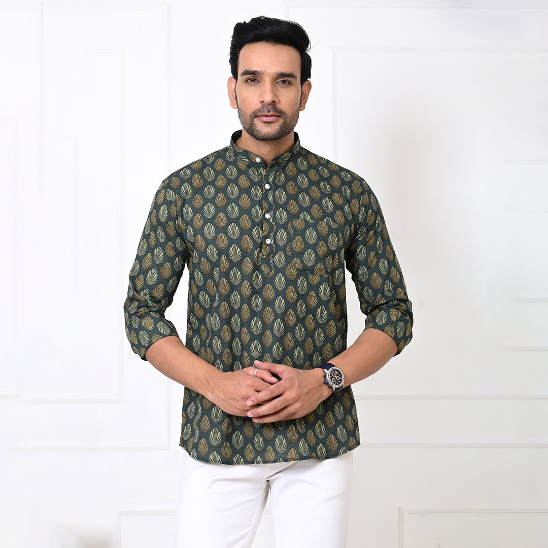 Green Petal Motif Short Kurta