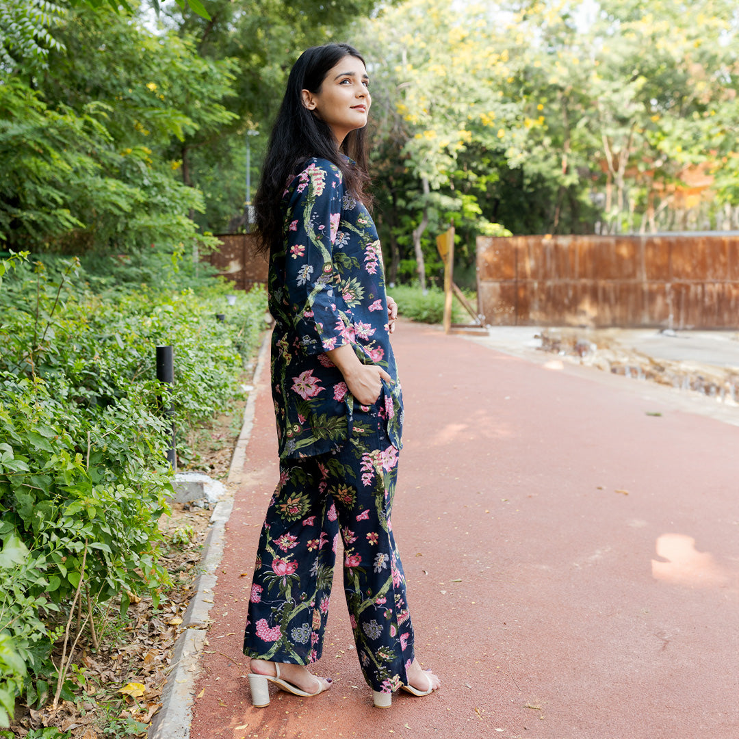 Navy Blue Floral Co-Ord Set