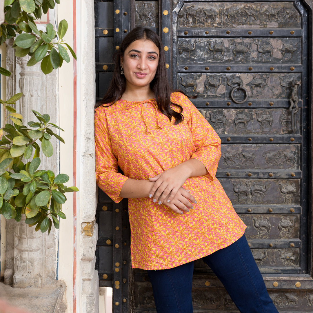 Orange Melow Katha Short Kurti