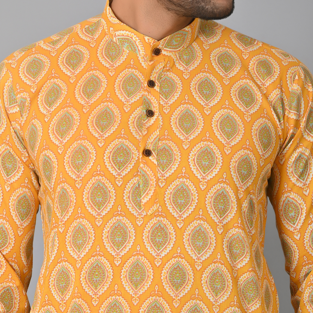 Yellow HandBlock Printed Long Kurta