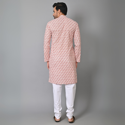 Red Petals HandBlock Printed Long Kurta