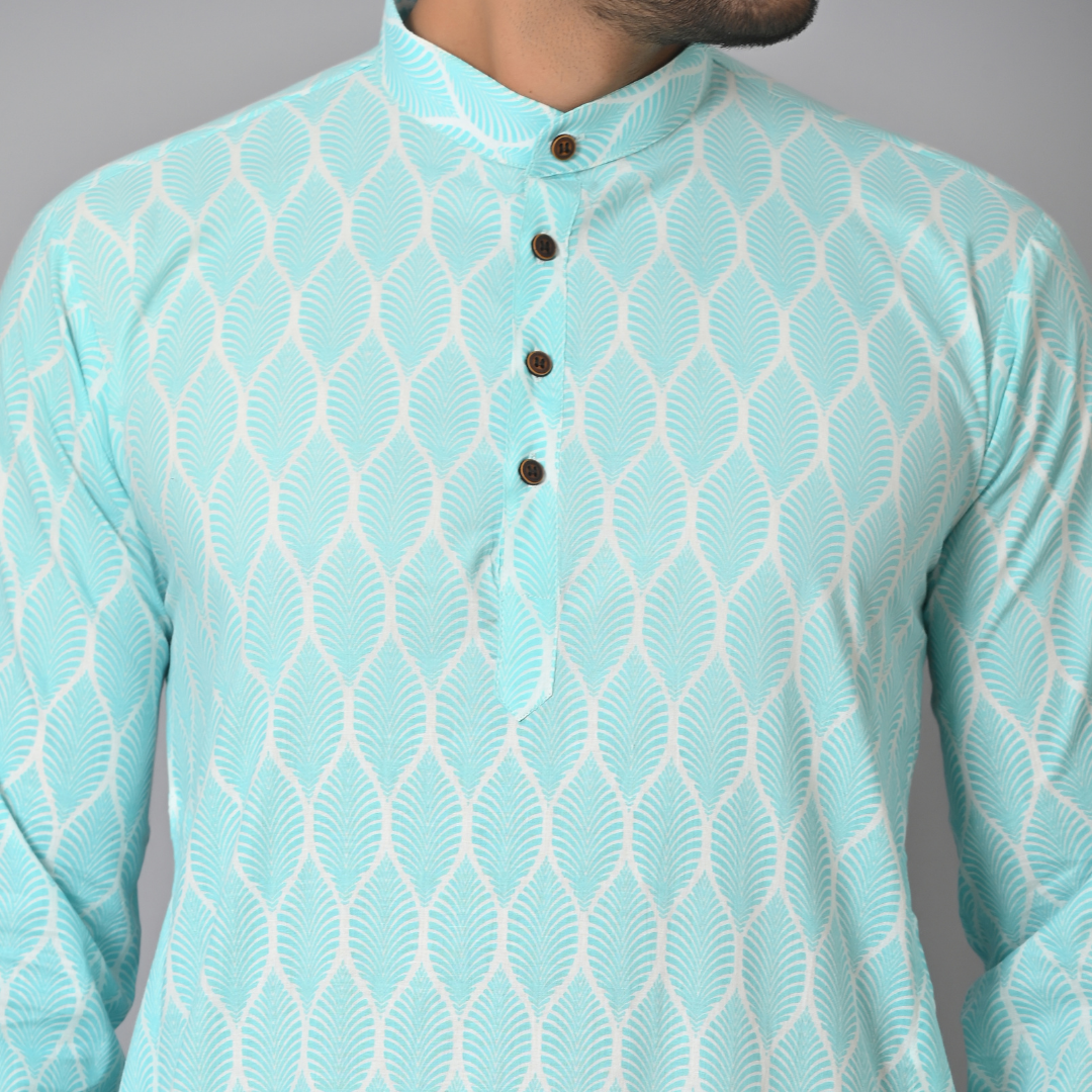 Sky Blue Printed Long Kurta