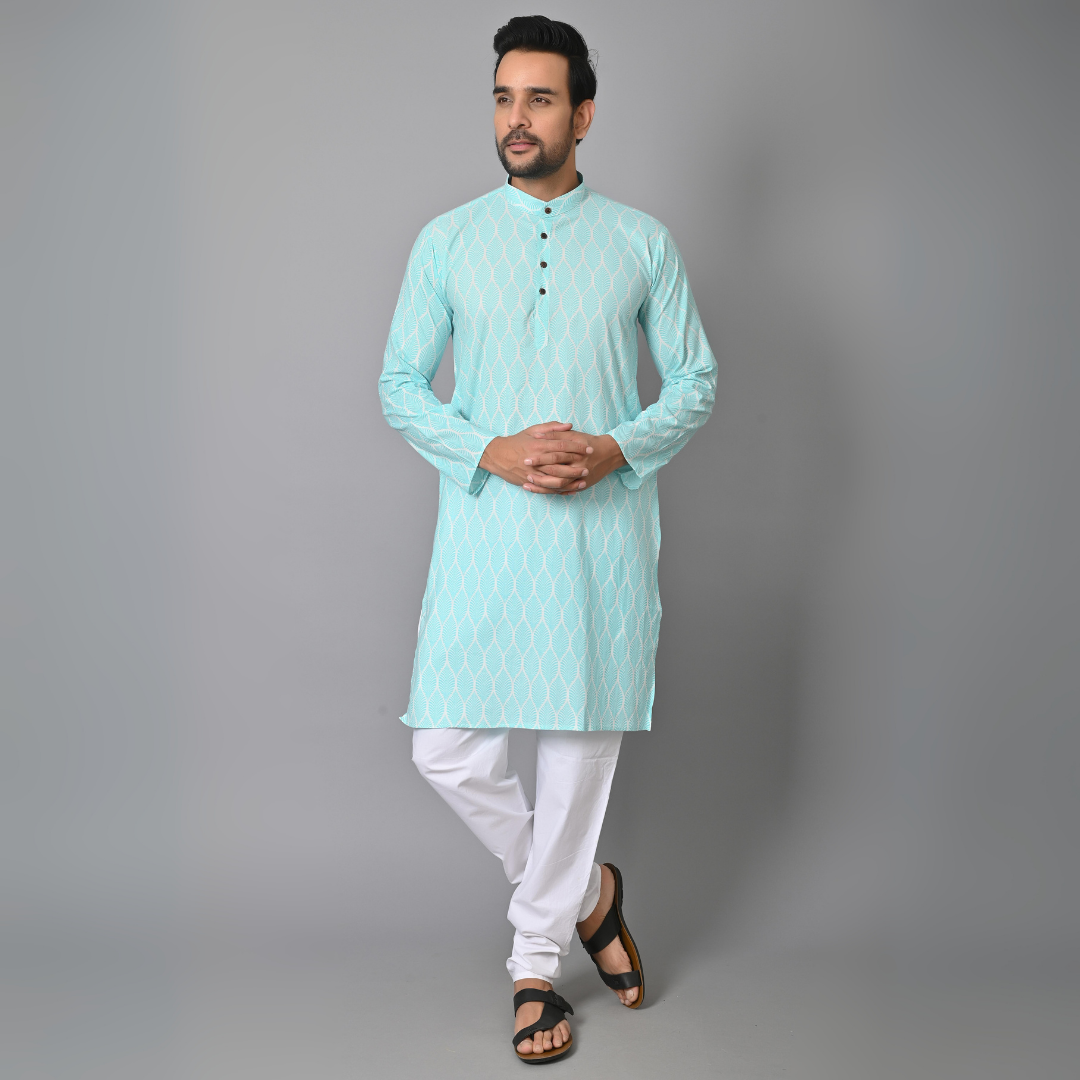 Sky Blue Printed Long Kurta