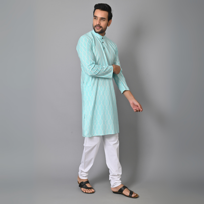 Sky Blue Printed Long Kurta