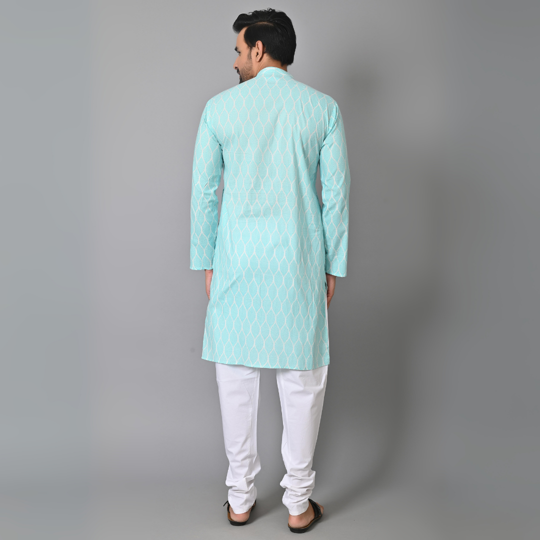 Sky Blue Printed Long Kurta