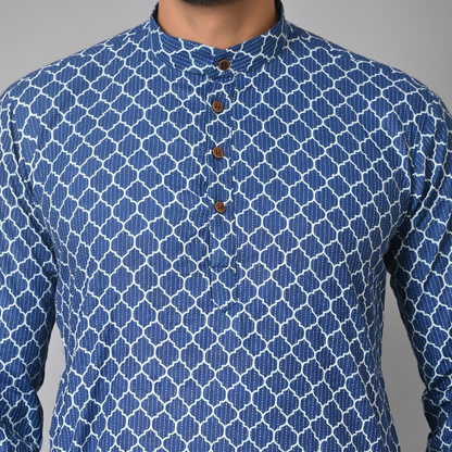 Navy Blue Petals Printed Long Kurta