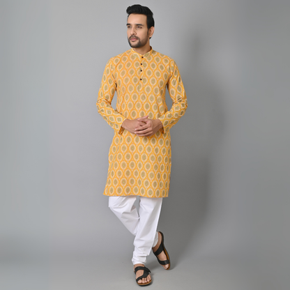 Yellow HandBlock Printed Long Kurta