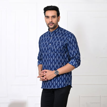 Indigo Blue Motif Short Kurta