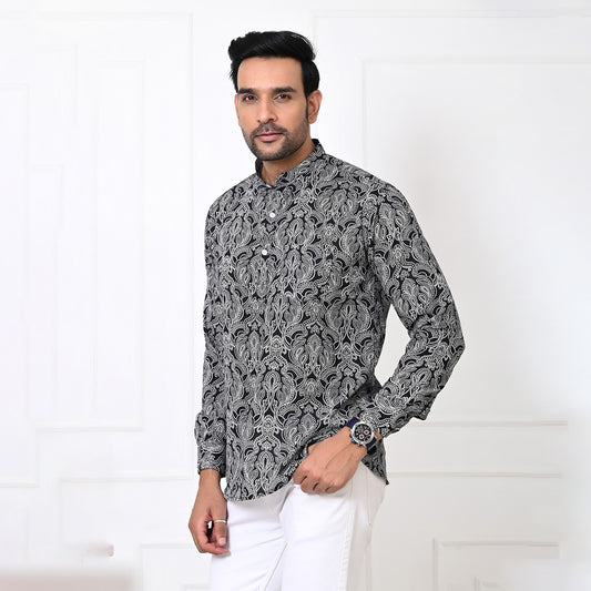 Black and White Paisley Short Kurta