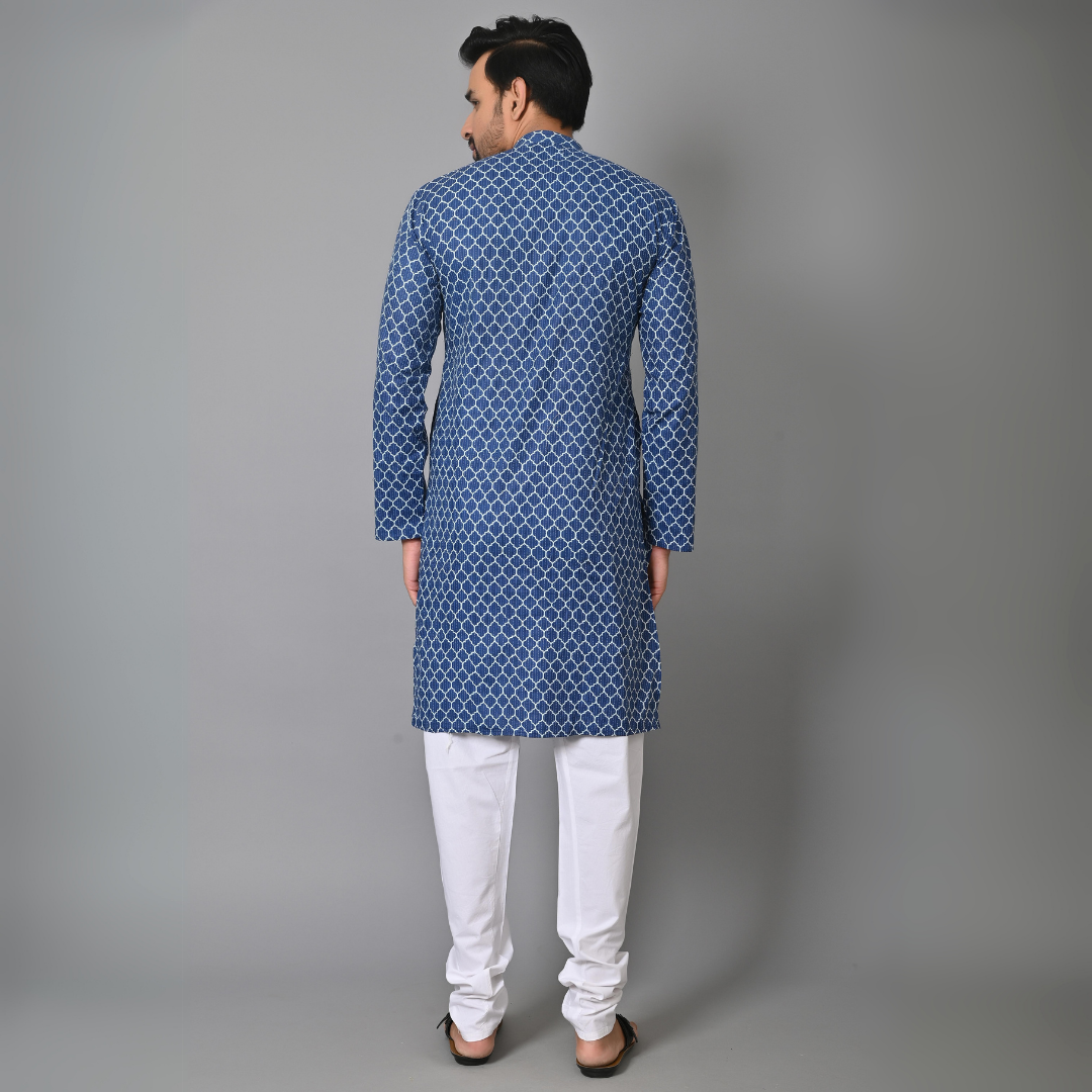 Indigo Blue Printed Long Kurta