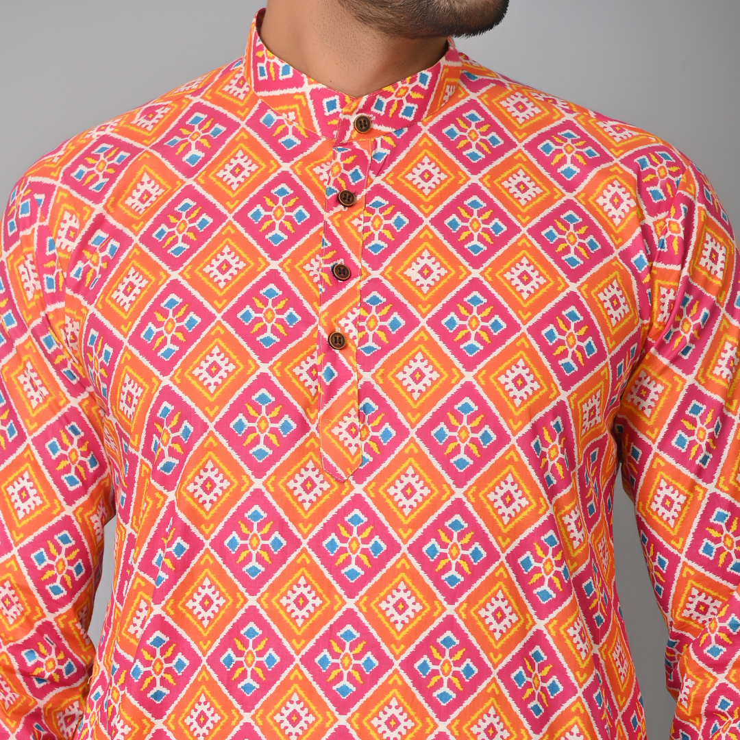 Orange Abstract Printed Long Kurta