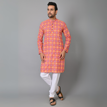 Orange Abstract Printed Long Kurta