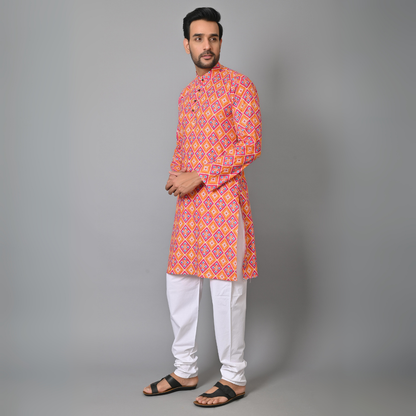 Orange Abstract Printed Long Kurta