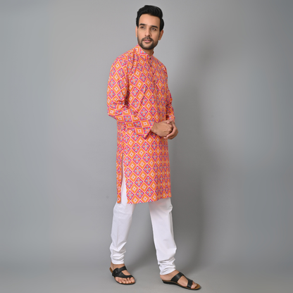 Orange Abstract Printed Long Kurta