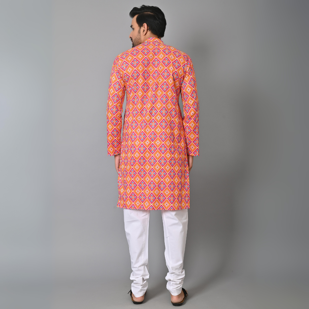 Orange Abstract Printed Long Kurta