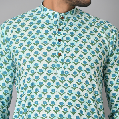 Blue Flower Printed Long Kurta