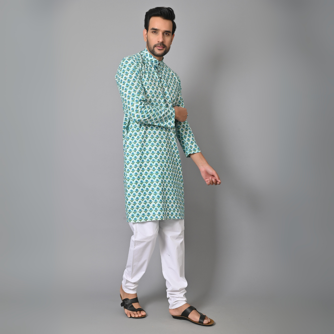 Blue Flower Printed Long Kurta