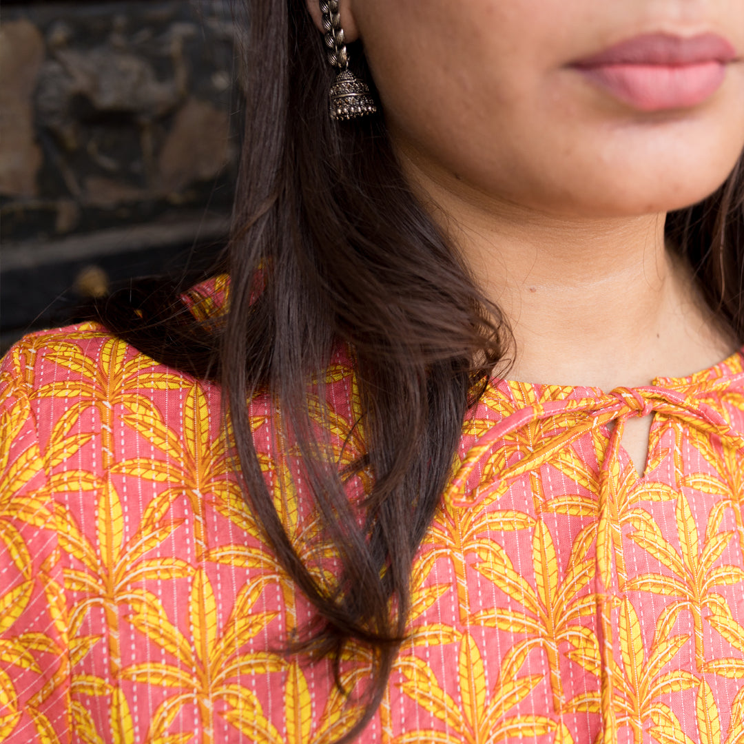 Orange Melow Katha Short Kurti