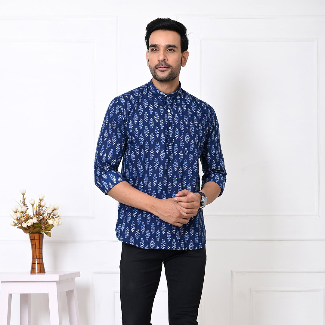 Indigo Blue Motif Short Kurta