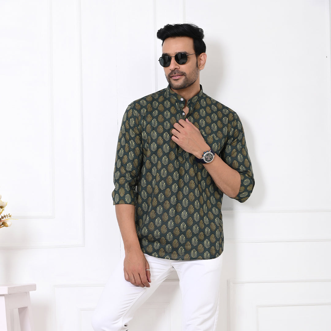 Green Petal Motif Short Kurta