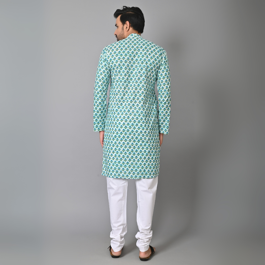 Blue Flower Printed Long Kurta