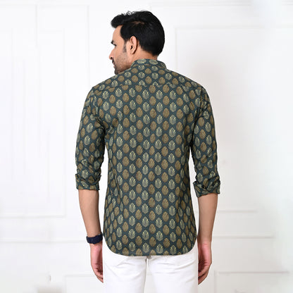 Green Petal Motif Short Kurta