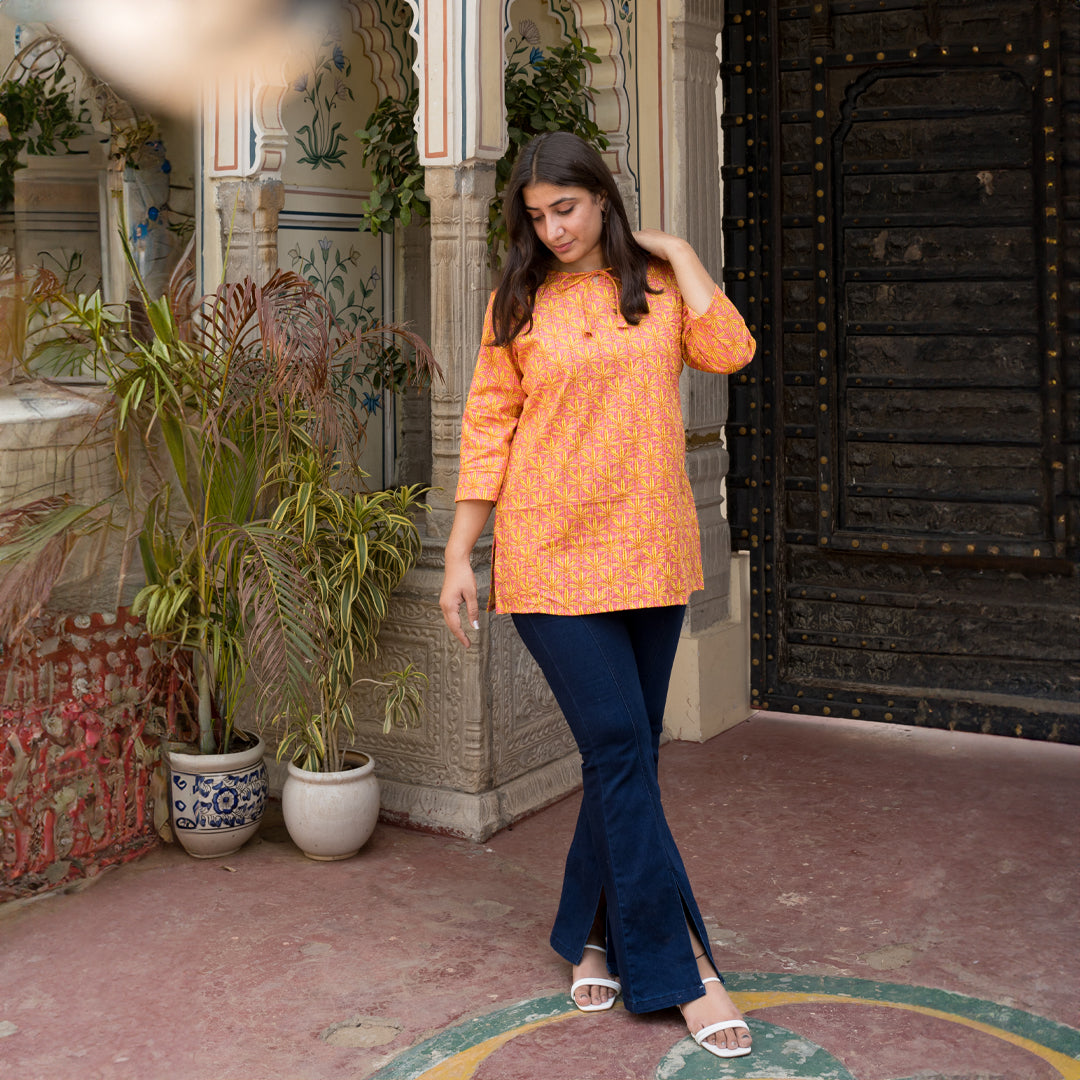 Orange Melow Katha Short Kurti